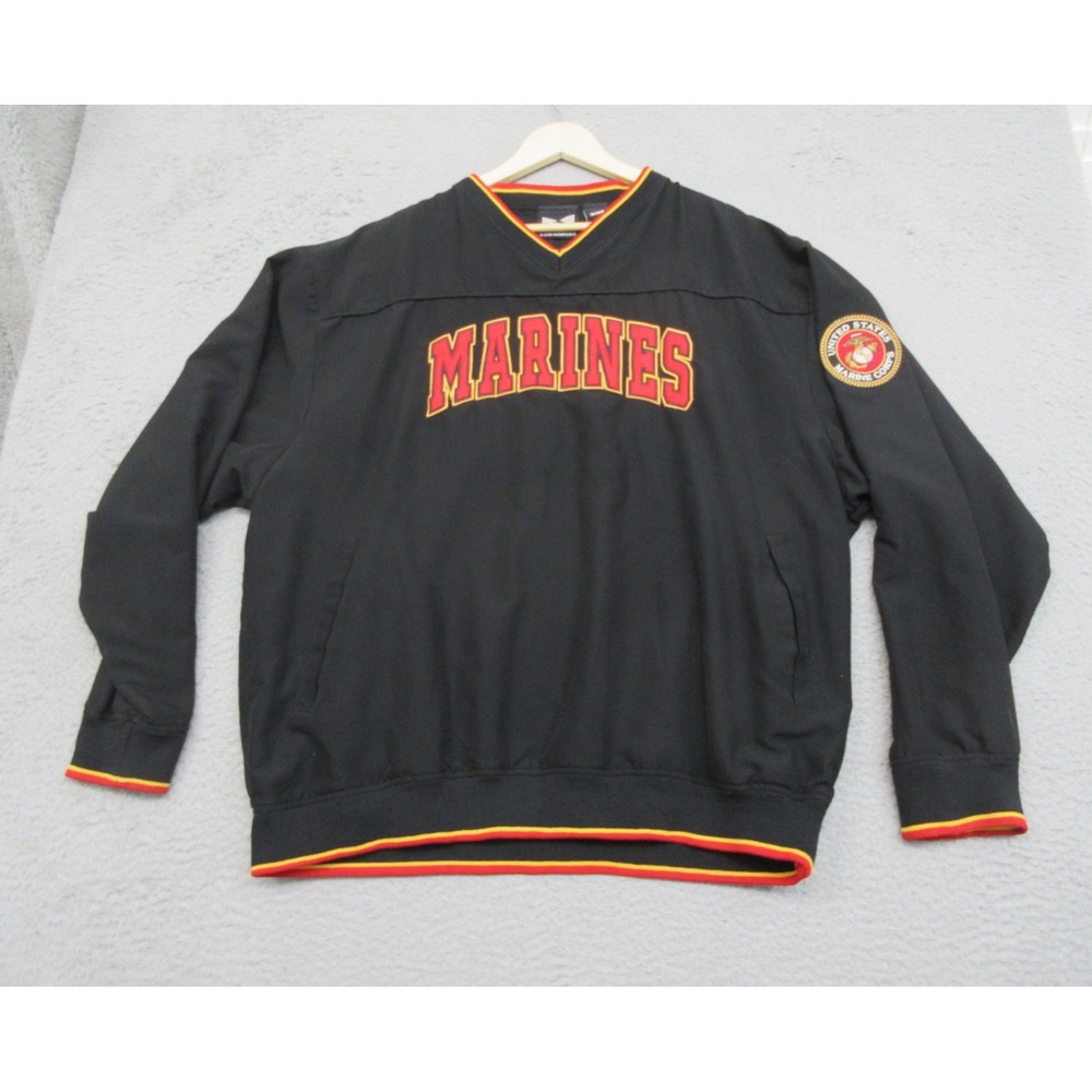USMC Marines Pullover Windbreaker Men 2XL Black V Neck Streetwear Oversized